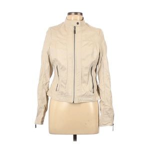Biker jacket light cream/taupe faux leather moto jacket